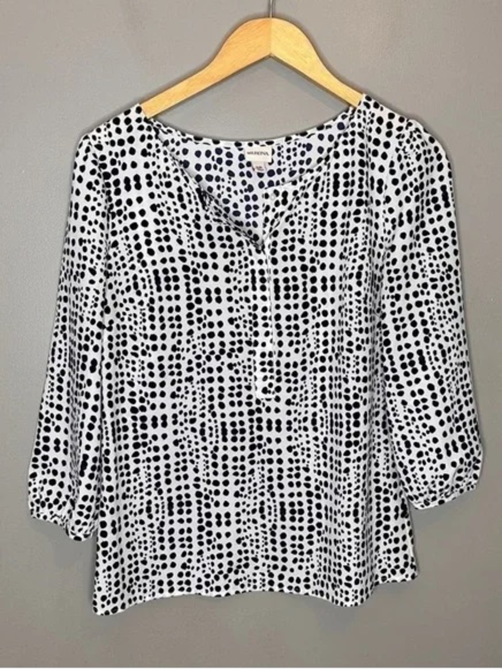 Merona Black Dot Print Split-Neck Blouse on White